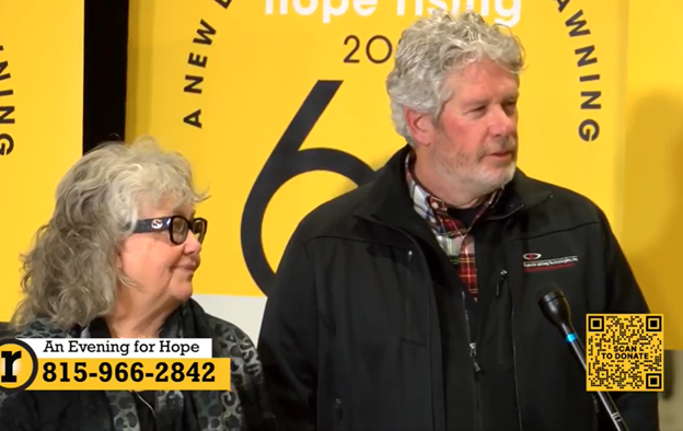 An image of Thom & Teresa Shelow on the Teleton for the Rockford Rescue Mission 